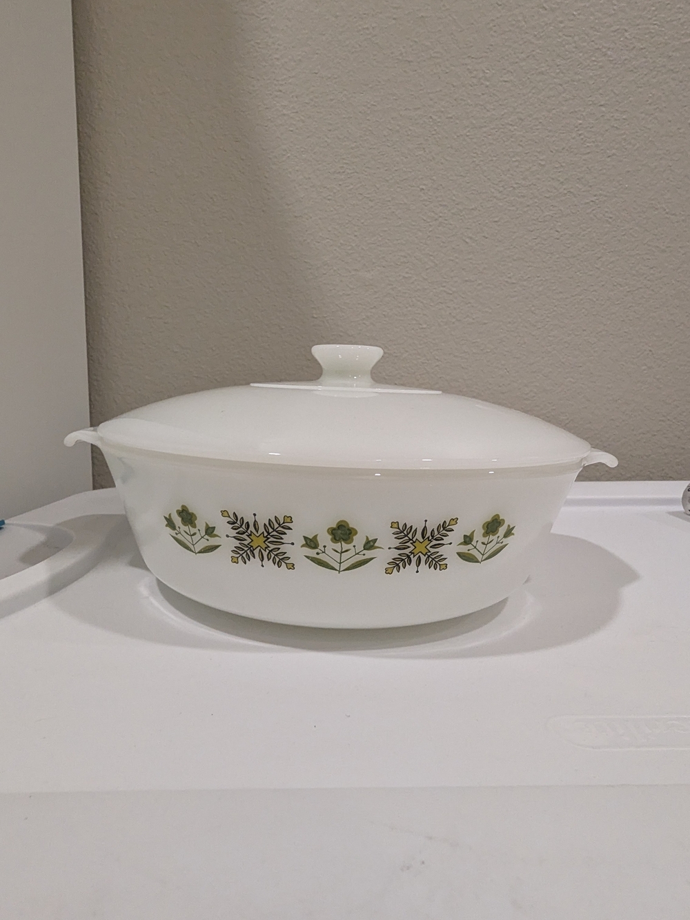 Vintage Fire King Glass Meadow Green Large 2 Qt Casserole Dish with Lid #438